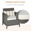 3 Piece Rattan Bistro Set Light Grey Wicker Garden Furniture with Glass Top 2 Tier Coffee Table and Chairs Pillows Washable Cushions for Outdoor Patio Balcony