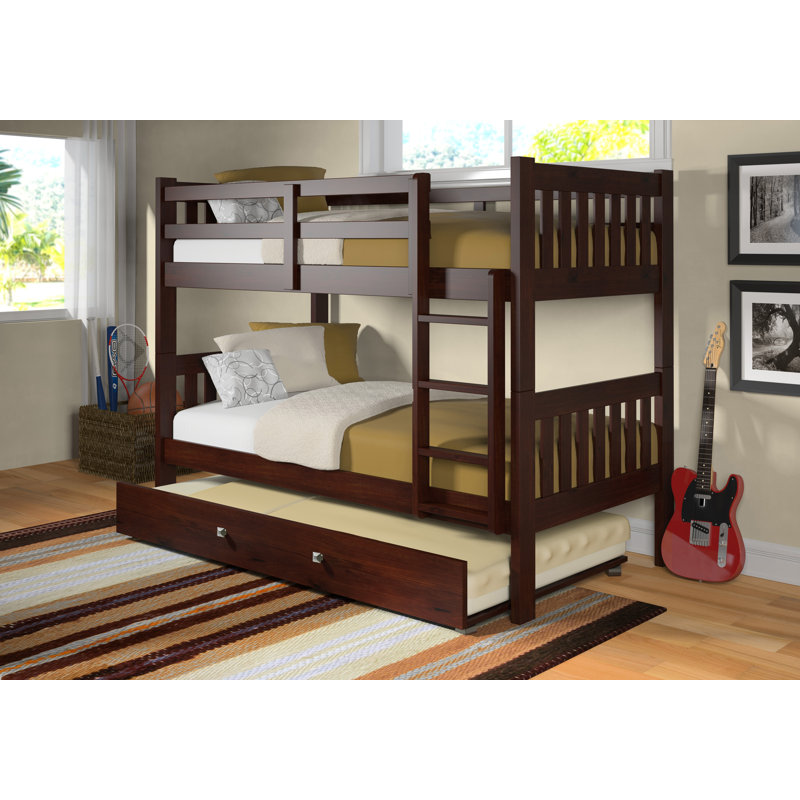 Clearman Twin Over Twin Solid Wood Standard Bunk Bed with Trundle by Harriet Bee