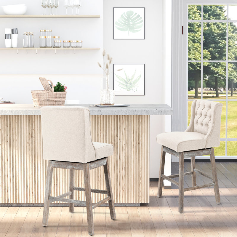 2 tabourets de bar, siège pivotant à 180 degrés, dossier beige, siège de 30 po de hauteur, repose-pieds en bois massif pour la durabilité, tabourets 2 pièces, fonction, repose-pieds, conception à boutons,