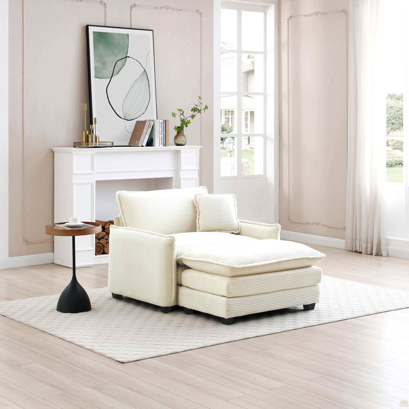 Canapé simple à assise profonde avec repose-pieds et coussin, Blanc