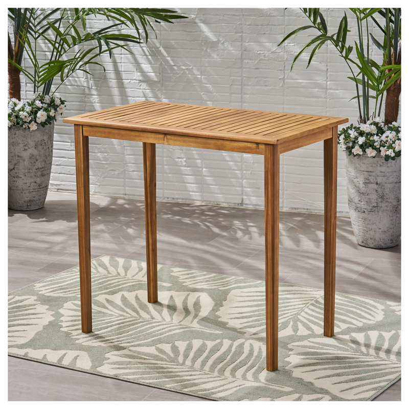 Table de bar d'extérieur rectangulaire en bois d'acacia minimaliste - finition teck