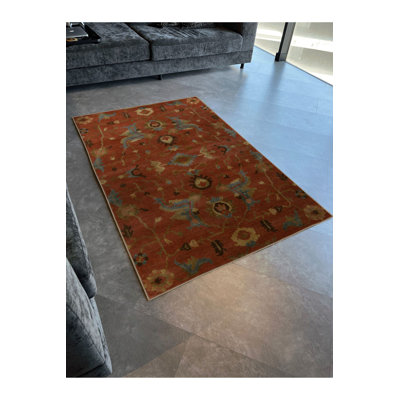 Tapis lavable décoratif multicolore à motif floral multicolore orange