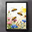 Les abeilles rétro encadrées noires sont actifs dans les fleurs et les plantes, reproductions d'art encadrées de style rétro-2019883683