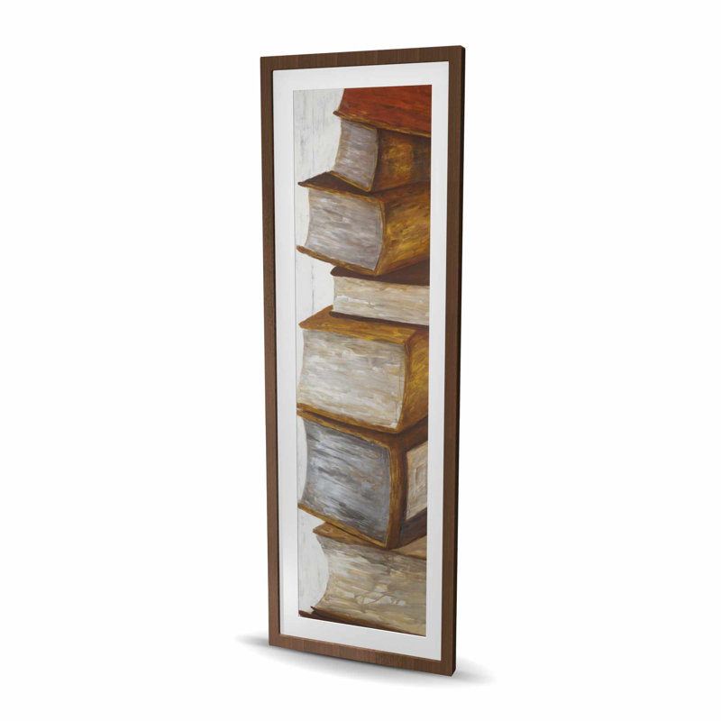 Pile de livres - Reproduction matte encadrée beige pour la décoration intérieure