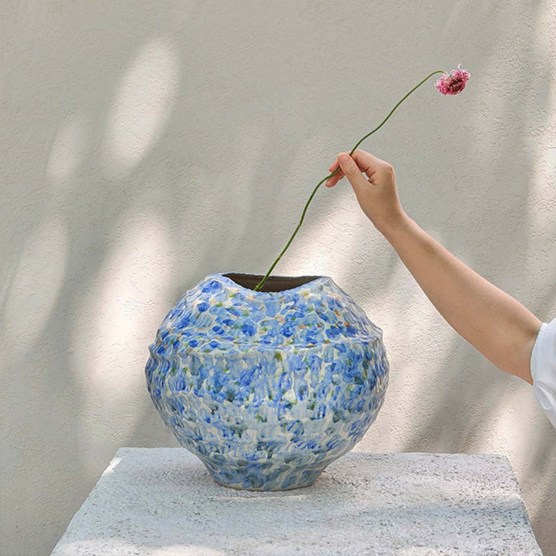 Vase de jardin décoratif bleu en céramique peint à la main Monet