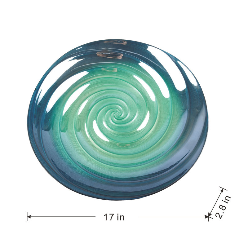 Chargeur en verre avec design tourbillonnant - 17 po de diamètre x 2,8 po - bleu / vert