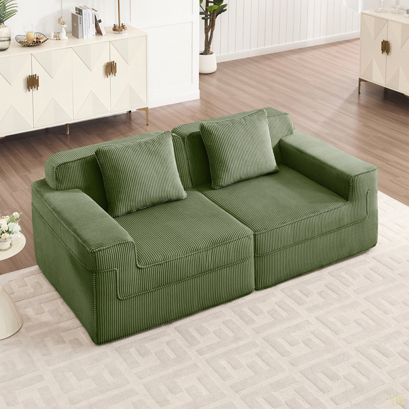 Modular 2 Seat Loveseat Boneless Sofa, Cloud Sectional Couch With Deep Seat, Modern Modular 2-Seat Sofa Couch With Throw Pillows Corduroy Fabric