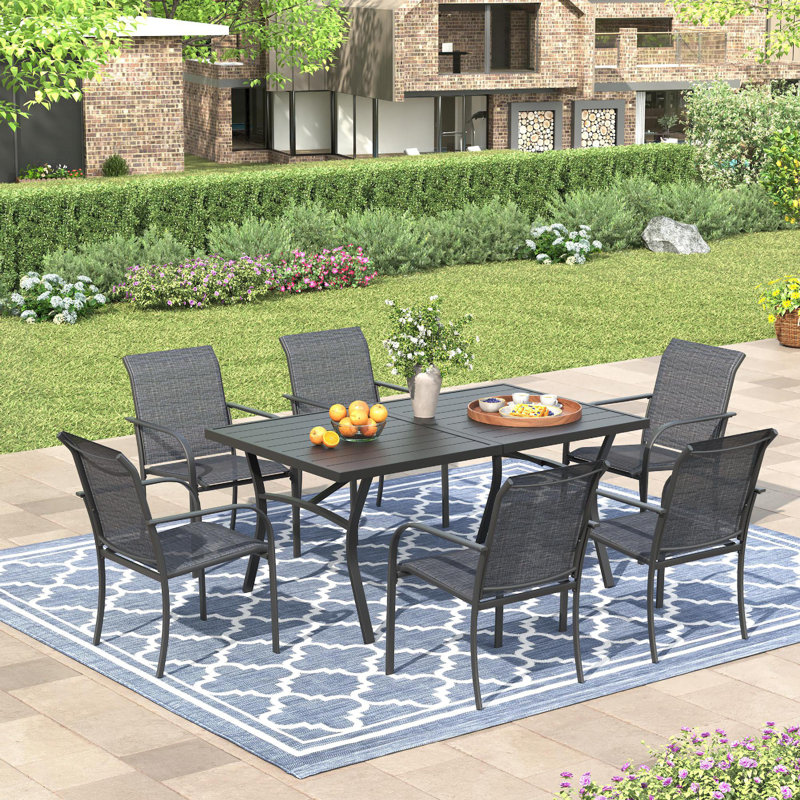 Ensemble repas 63 "avec très grande table rectangulaire et 6 chaises empilables, Gris / Noir