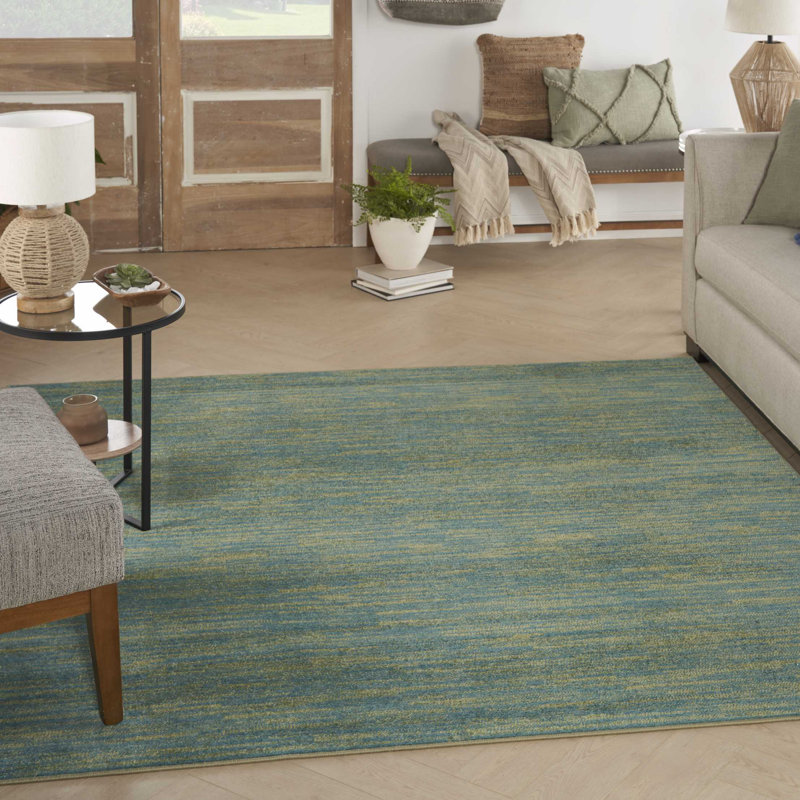 Mullican Sandy Solid Blue/Green Easy Care Indoor/Outdoor Area Rug, Square 7'