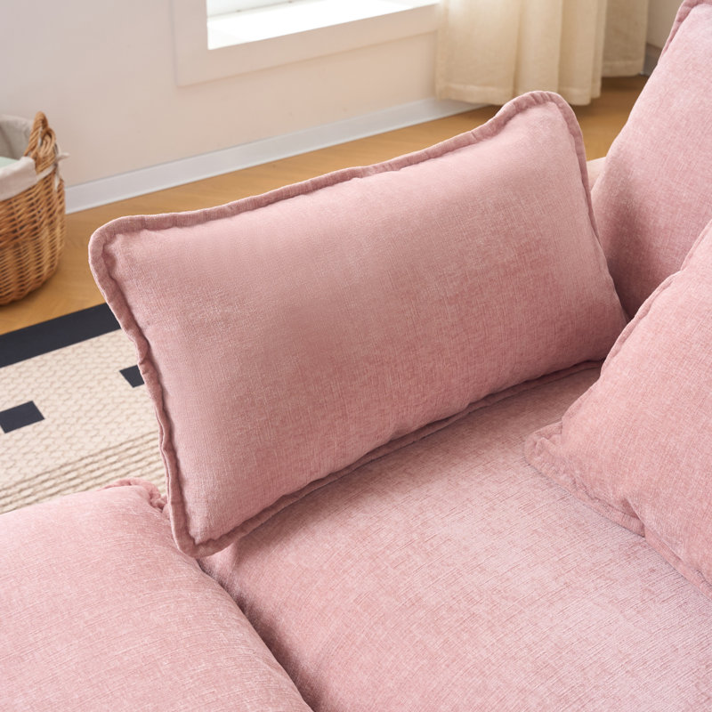 Canapés modernes roses avec repose-pieds avec rangement, bois et tissu, style féminin pour les pièces compactes