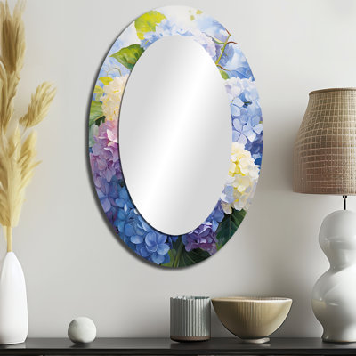 Blue Purple Hydrangea Eternal Blooms I - Large Oval Wall Mirror On Metal