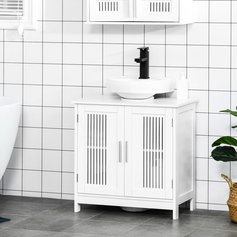 Space Saving Bathroom Cabinet - Under Sink 2 Doors White Storage