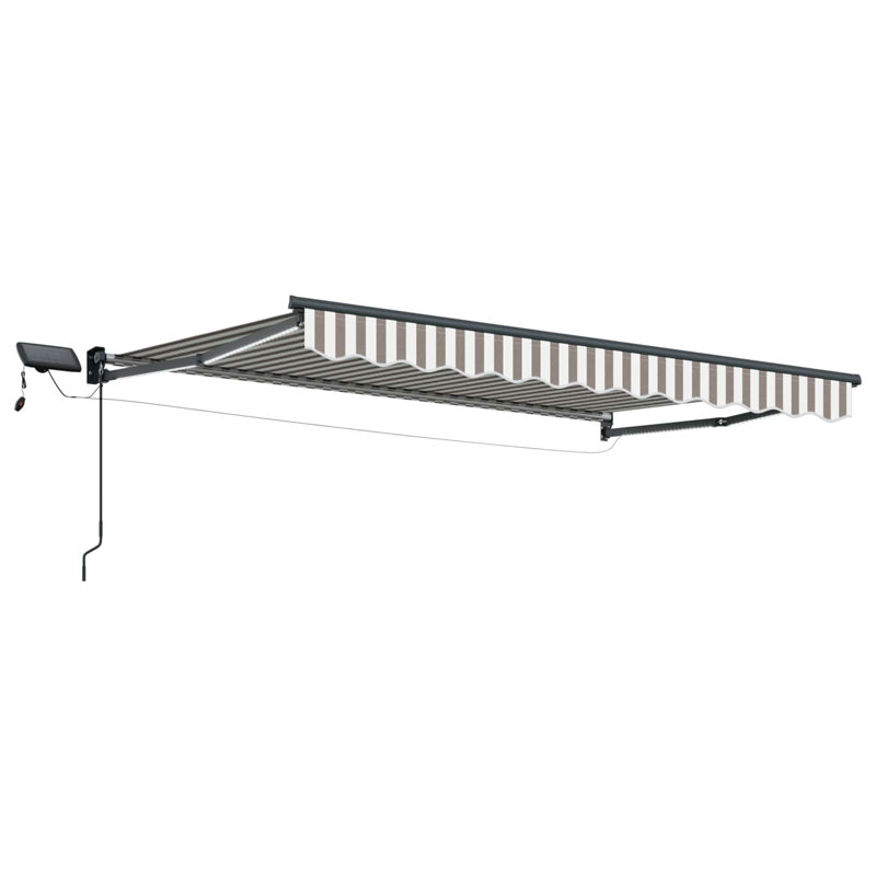 VidaXL Polyester Cover Retractable Patio Awning, Striped, 165" H x 300" W x 250" D, White/Light Grey/Black