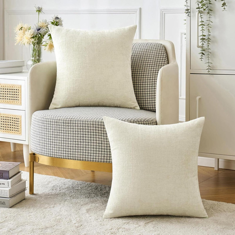 Paquet de 2 housses de coussins décoratifs en chenille pour canapés de salon, Crème, crème