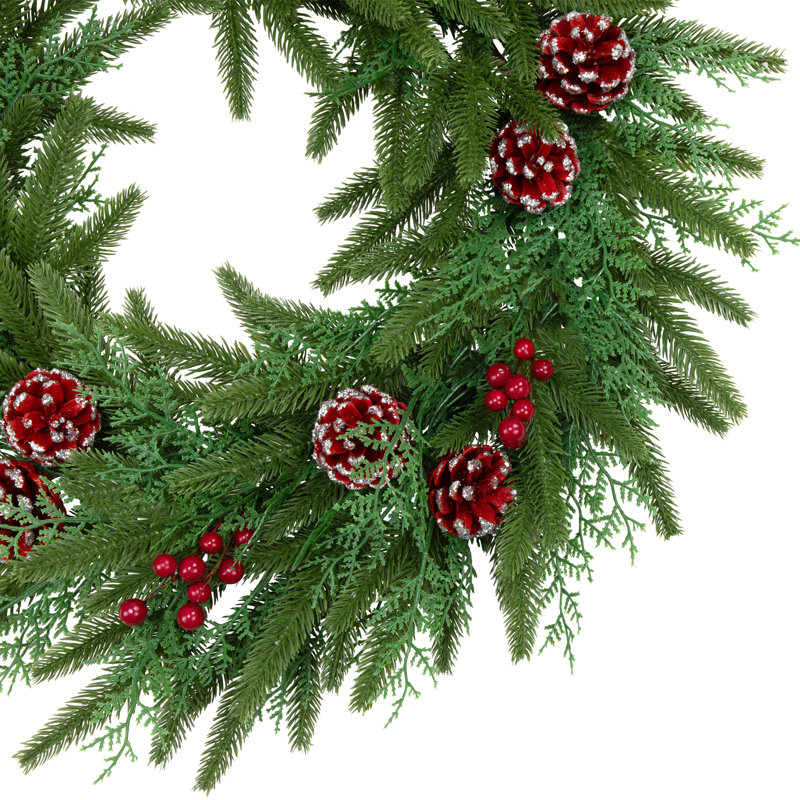 Real Touch Wind River Fir With Glittered Pinecones Artificial Christmas Wreath - 24" - Unlit