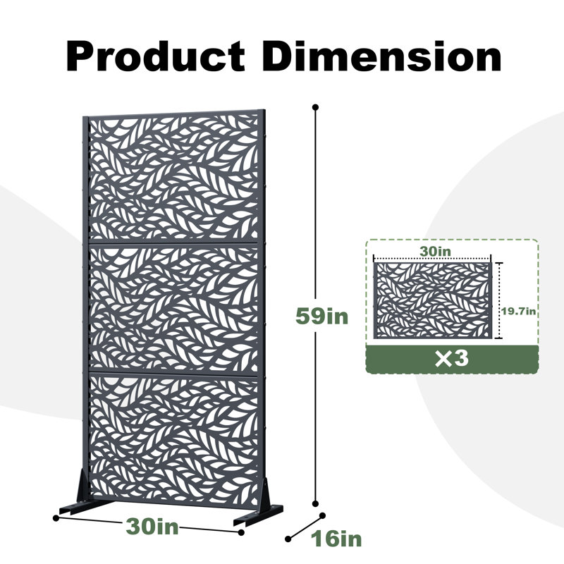 Panneau de clôture en métal pour l'extérieur, 59" H x 30" W x 16" D, Dark Grey