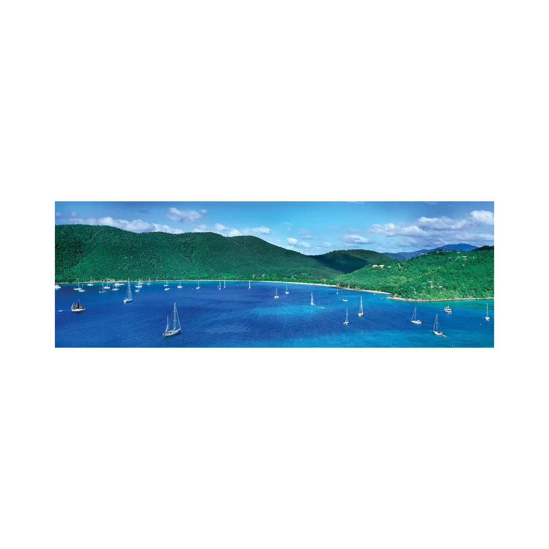 Boats In The Sea, Maho And Francis Bays, North Shore, Saint John, U.S. Virgin Islands by Panoramic Images - Wrapped Canvas Panoramic Print