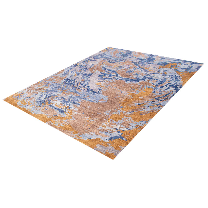 Tapis bleu marine en laine noué à la main de conception unique 9 pi x 12 pi 2 po Cassander