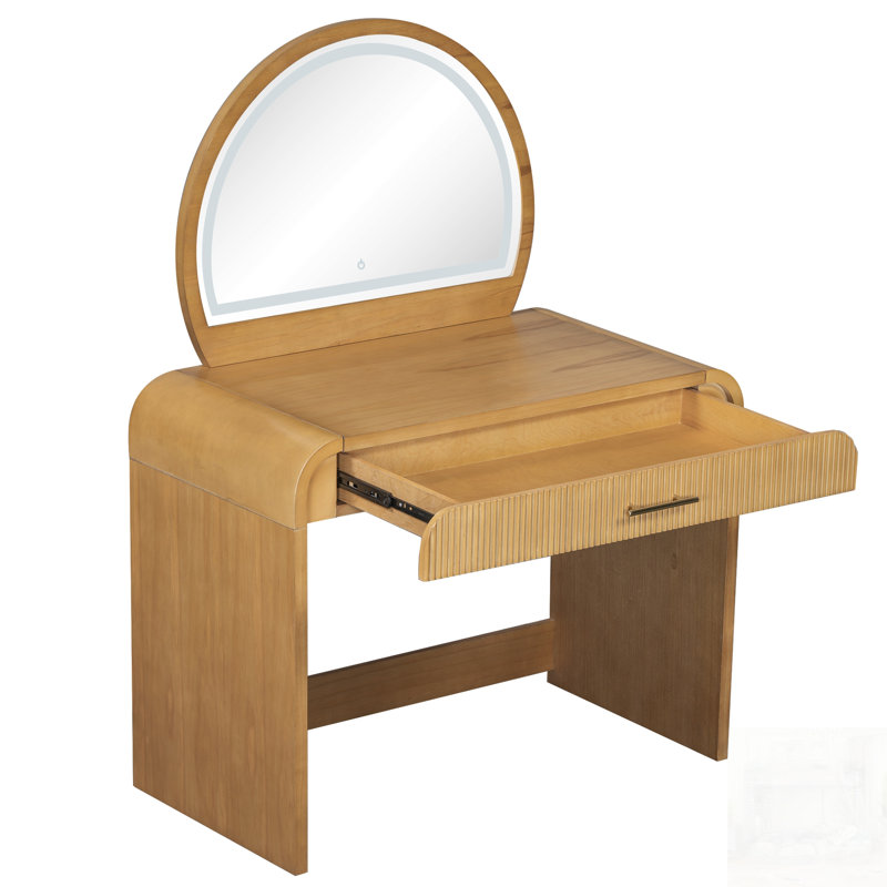 Table de coiffeuse avec miroir tactile et tiroir, Natural