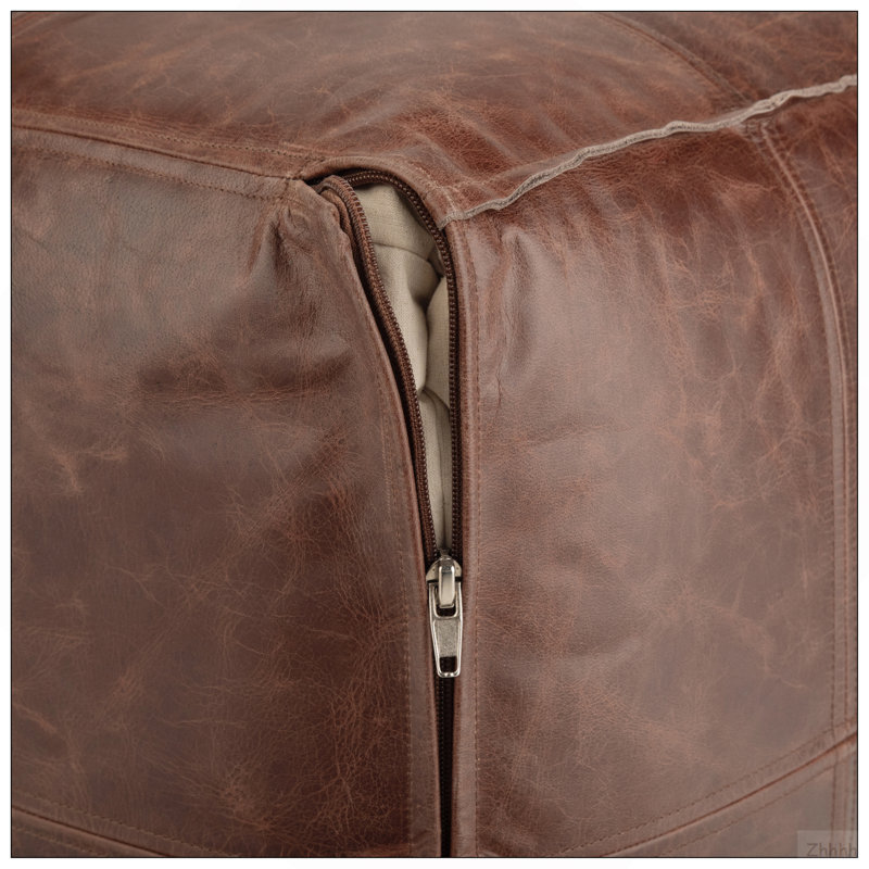 Repose-pieds carré en cuir véritable brun Sheffield, Cuir brun