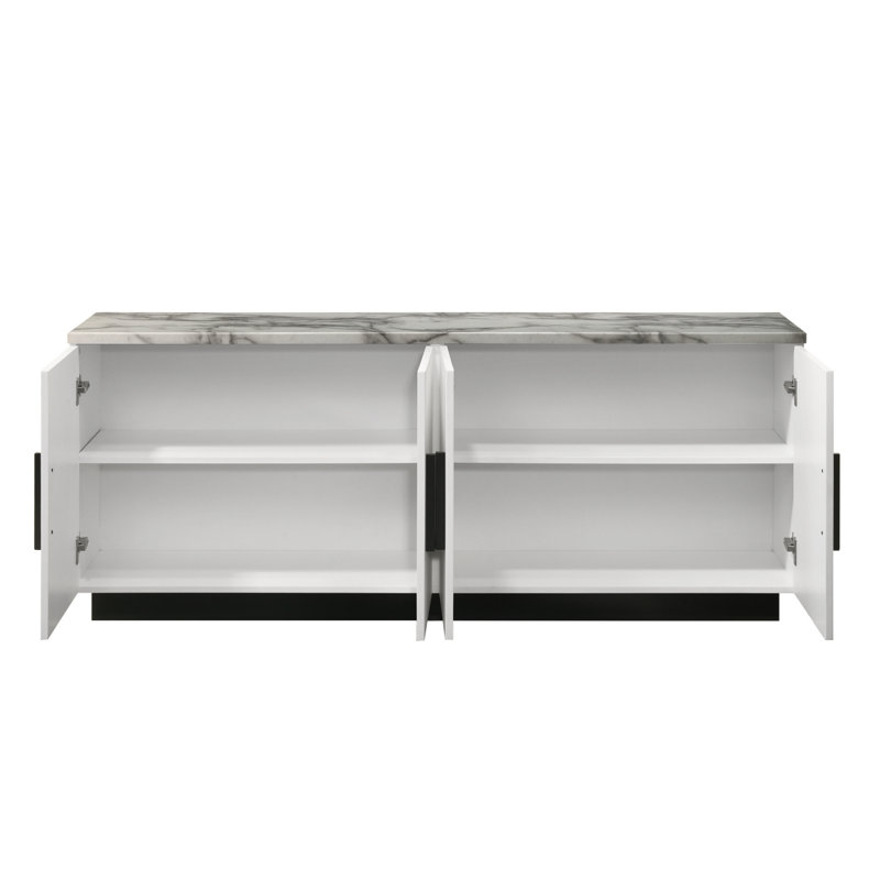 Console blanche de 63 po avec plateau en faux marbre Matilda