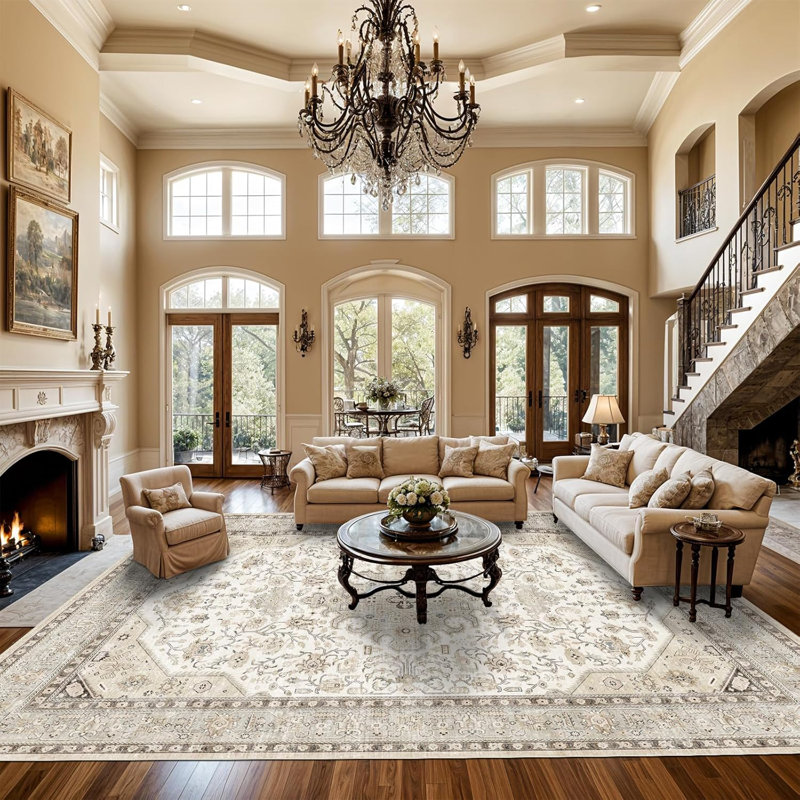 Rug Kitchen - Hallway Non Slip Washable Oriental Soft Indoor Neutral Carpet for Entry Bedroom Farmhouse Low Pile Stain Resistant Hall Rugs Long Thin Front Door Mat - Ivory
