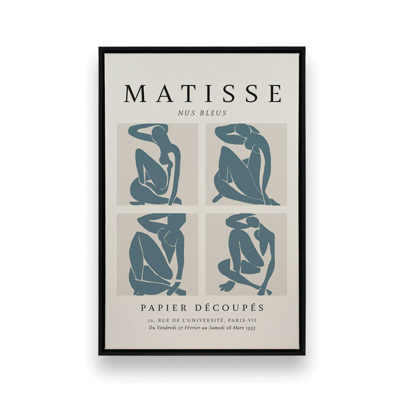Nus Bleus Matisse, affiche d'art v2, H 18,75 po x l 12,75 po x P 1,75 po, Cadre flottant noir satiné