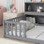 Full Floor Bed With Side Bookcase,Shelves,Guardrails-491149416-491149399