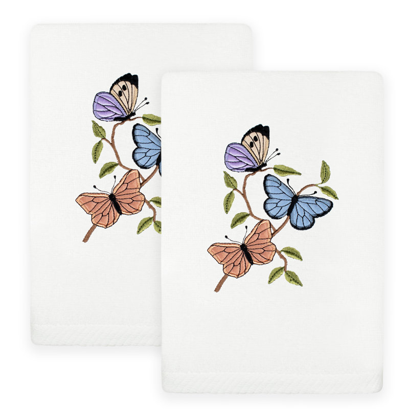  Spring Butterflies Turkish Cotton Hand Towel, White