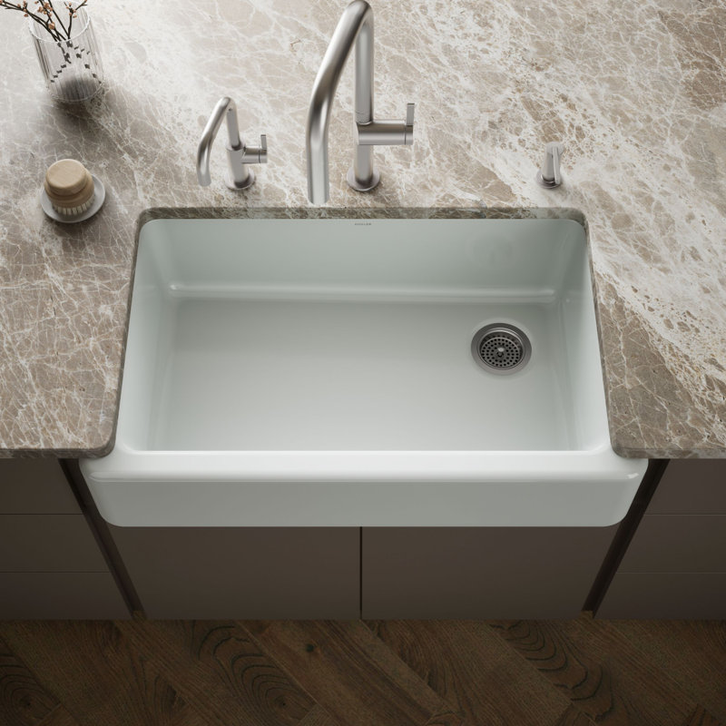 Whitehaven Self-Trimming 36" L x 22" W Farmhouse Kitchen Sink, Ice Grey