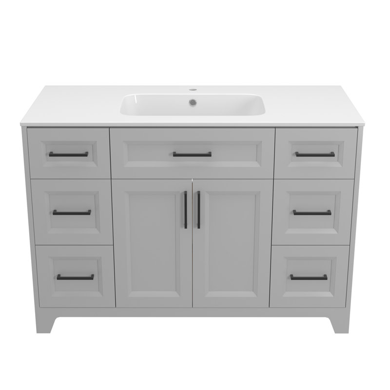Rovel 48 Inch Single Bathroom Vanity with Solid Surface Sink Set