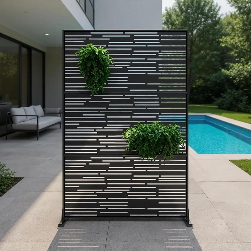 Écran d'intimité 72 po, panneau de clôture de jardin autoportant en métal pour patio et balcon, noir