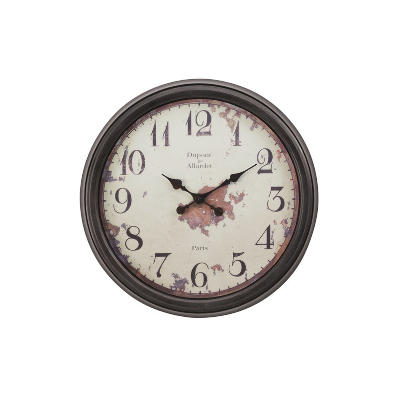 Horloge murale 20 po ronde brun foncé avec aiguilles en métal antique, conception transitionnelle simple