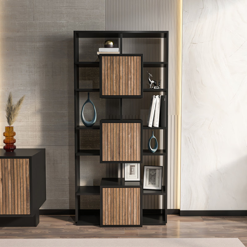 Deivin 176cm H x 85cm W Bookcase, Black