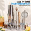 Mixology Bartender Kit With Stand - 15 Piece Bar Tool Set, Silver Bar Set Cocktail Shaker Set For Drink Mixing - Includes Martini Shaker, Jigger, Strainer, Bar Mixer Spoon, Tongs, Opener | Gift Idea