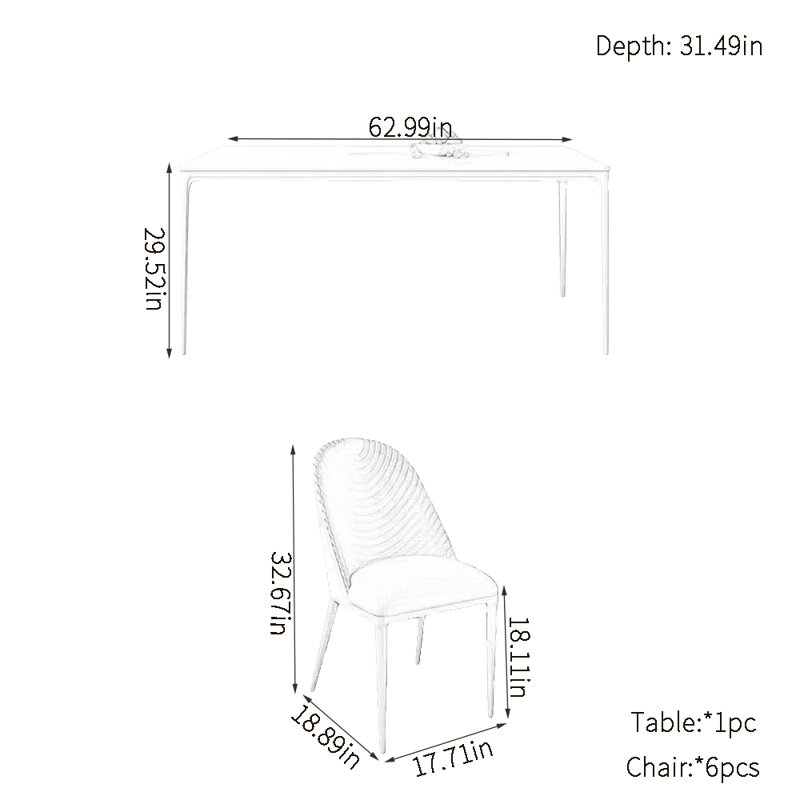 Simple rock plate dining table sets, 29.52"H x 62.99"L x 31.49"W, Orange