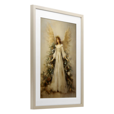 Ethereal Holiday Angel Framed Print Under Glass, design by Petal Prints Design
