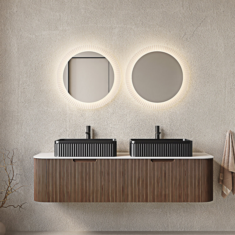 Meuble-lavabo mural flottant avec lavabos, Noyer foncé
