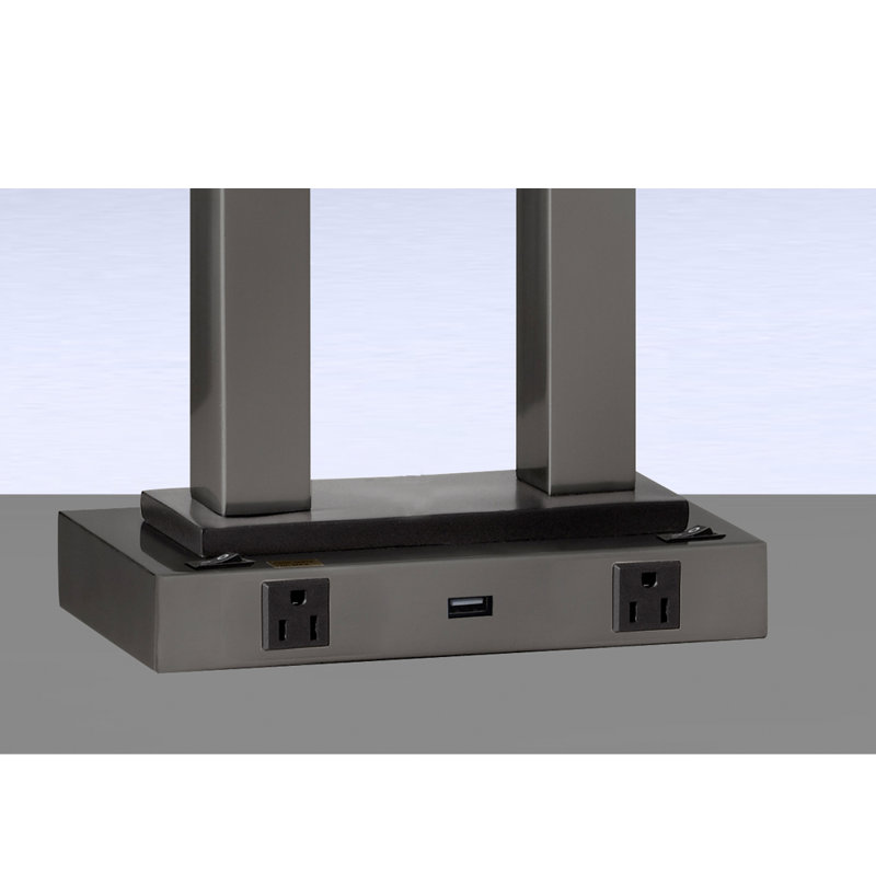 Lampe de table de style carré en argent 27 "avec port USB et prise