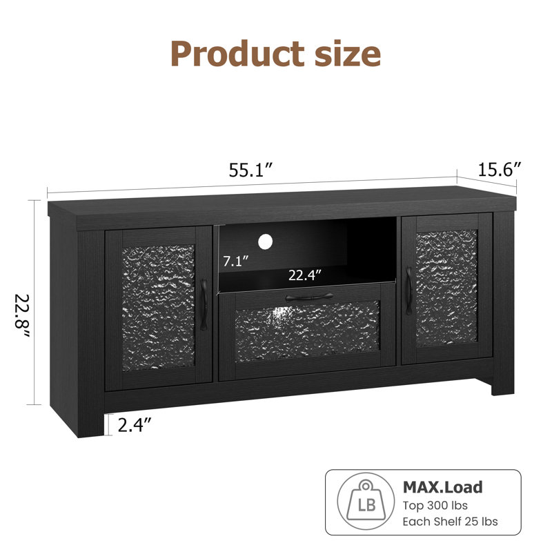Farmhouse TV Stand for 55/65 Inch TV, Wood Entertainment Center with Acrylic Door Storage Cabinet, Adjustable Shelves, Sturdy TV Console Table for Living Room Bedroom