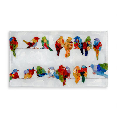 Bedroom Animals Blue Tablecloth - Colorful Birds on a Wire