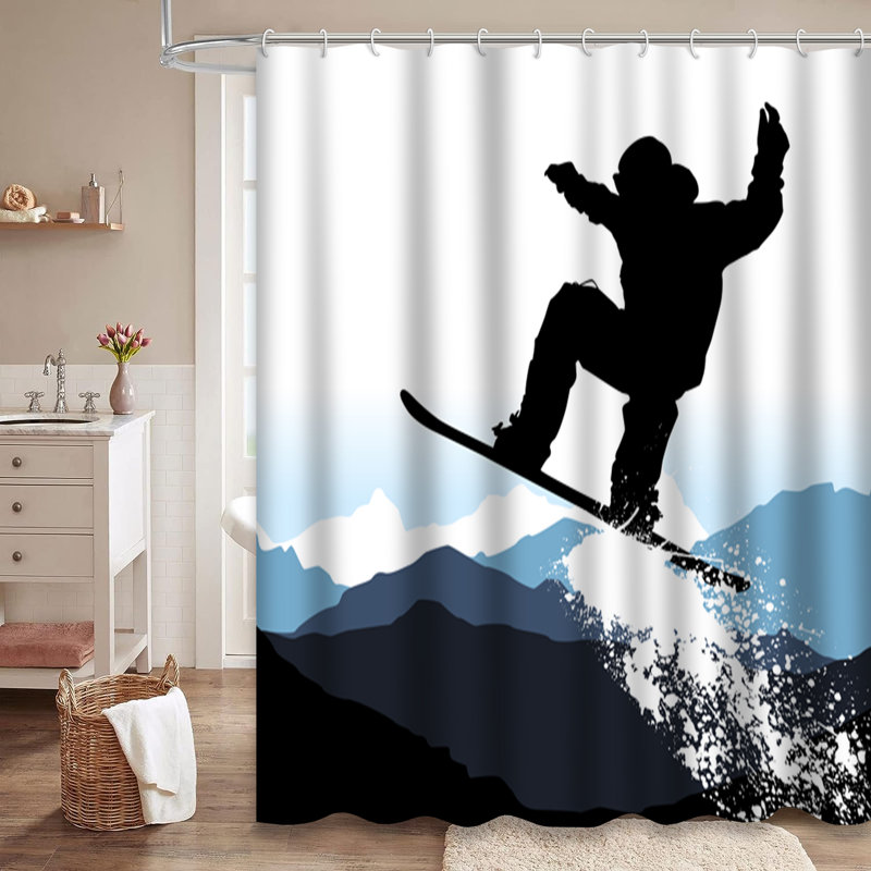 Rideau de douche avec 12 crochets Snowboard, L 72 po x l 72 po