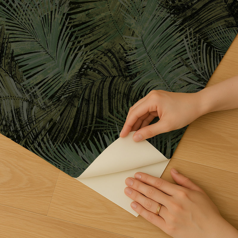 Papier peint adhésif Palm Haven, Olive et noir