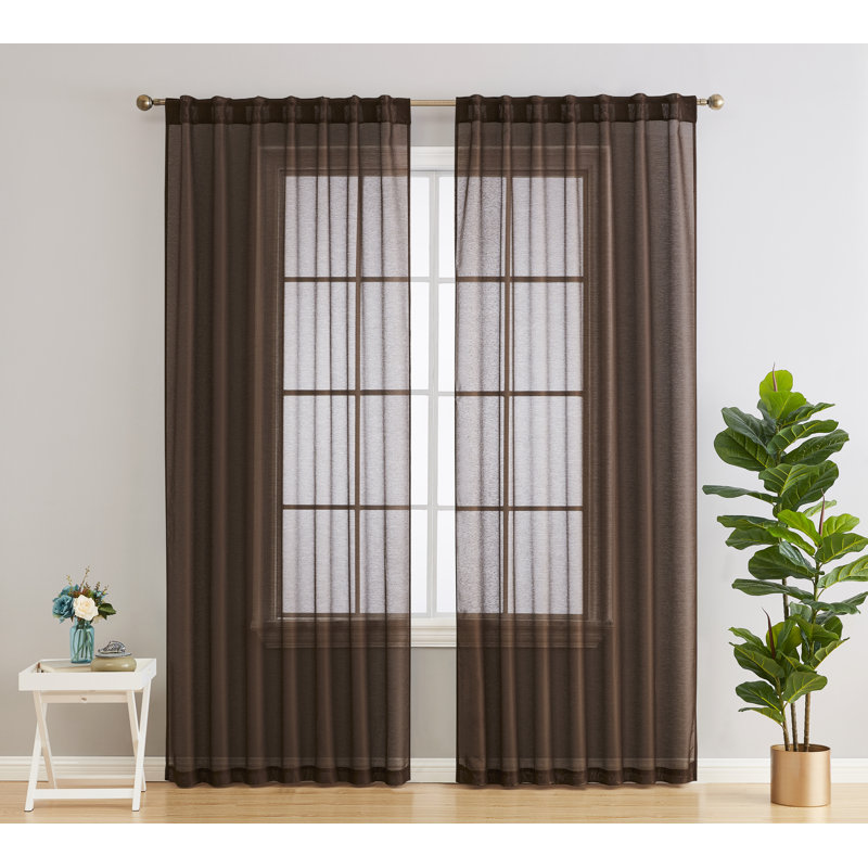 Lauren Semi Sheer Curtain Pair, Chocolate Brown, 54" W x 84" L