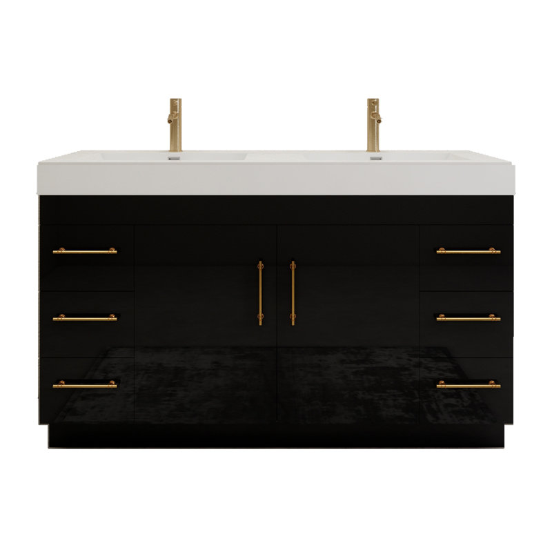 Ensemble de meuble-lavabo double 60 "avec tiroirs et portes 60", Noir lustré