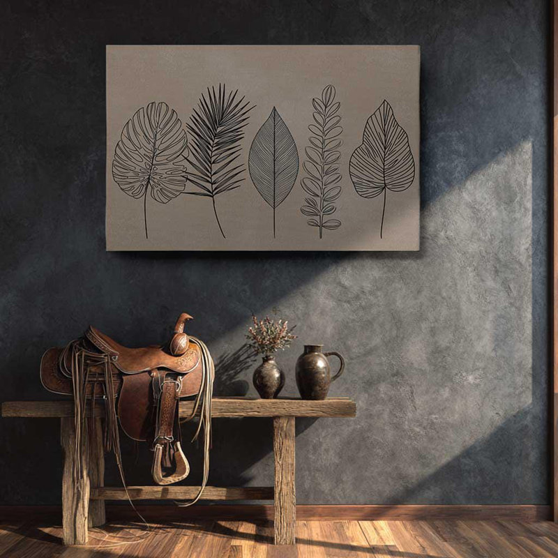 Art mural sur toile, feuille botanique minimaliste, décor de plante neutre, dessin de nature tropicale pour l'intérieur de la maison beige
