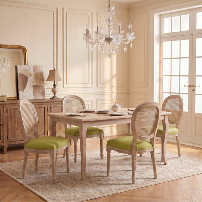 Chaises de salle à manger French Country, chaises rembourrées avec dossier rond en rotin naturel, pour le salon, la cuisine, le restaurant, vert