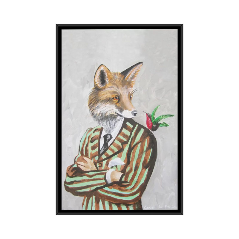 «Dapper Fox», reproduction d'art sur toile, H 26 po x l 18 po x P 1,5 po, Toile avec cadre noir, Pas de tapis