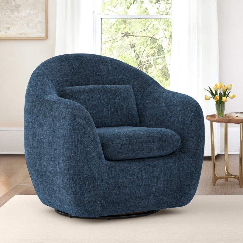 Alma Upholstered Swivel Barrel Chair, Navy