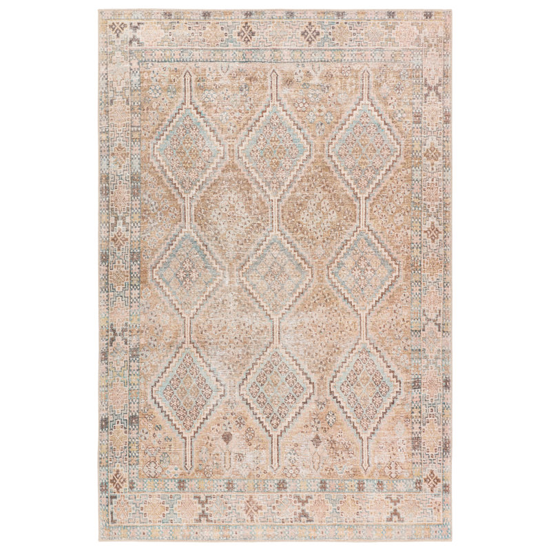 Bungalow Rose Charleton Performance Washable Trellis Brown/Tan Area Rug, Rectangle 7'6" x 9'6"